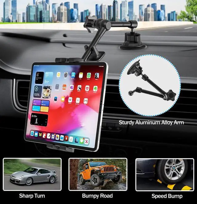 Alt view image 3 of 5 - YOOZ Car/Truck Tablet Mount for Dashboard Windshield, Vehicle Heavy Duty Suction iPad Holder with Metal Arm for 4-12.9" Tablet & Phones, iPad Pro/Air/Mini, Galaxy, Lenovo, iPhone etc