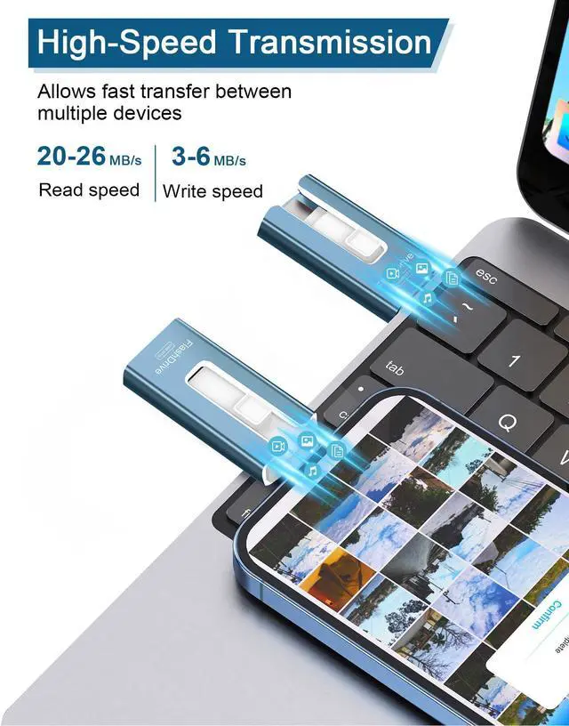 Alt view image 3 of 5 - USB Flash Drive 512GB, Photo Stick Memory External Data Storage Thumb Drive Compatible for Phone, Pad, Android, PC and More Devices (Blue)