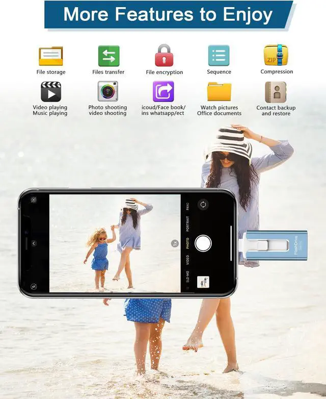 Alt view image 4 of 5 - USB Flash Drive 512GB, Photo Stick Memory External Data Storage Thumb Drive Compatible for Phone, Pad, Android, PC and More Devices (Blue)
