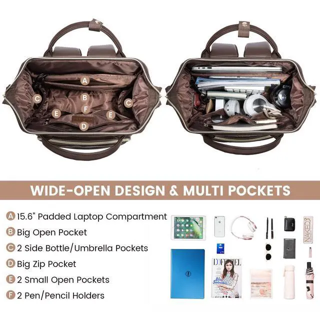 Alt view image 2 of 5 - LOVEVOOK Leather Laptop Backpack for Women 17 inch, Travel Backpack Purse Nurse Teacher Computer Laptop Bag, Professional College Business Work Bags Carry On with USB Port, Coffee