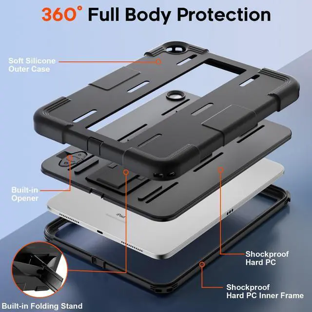 Alt view image 4 of 5 - SUPFINE for Waterproof iPad (A16) 11th Generation Case & iPad 10th Generation Case, [Built-in Screen Protector] [IP68 Waterproof] [Military Drop Proof] Heavy Duty Shockproof Protective Cover, Black
