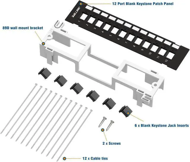 Alt view image 5 of 5 - Iwillink 12 Port Blank Keystone Patch Panel with Cat6 RJ45 Keystone Jack 25-Pack