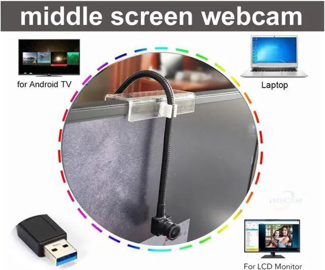 Alt view image 4 of 5 - ASHATA Center Cam Middle Screen Webcam, USB Center Webcam for Eye , Plug and Play Auto Focus 2MP Middle Screen Webcam with Built in Microphone for PC Laptop