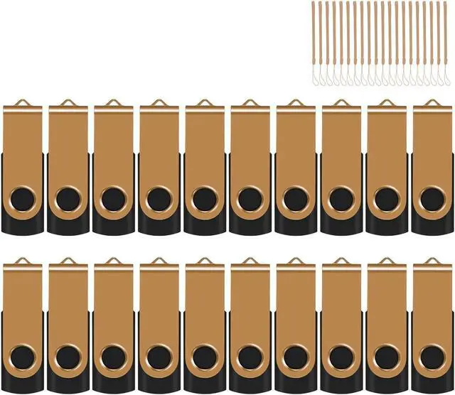Main image of EASTBULL 2GB USB Flash Drive 20 Pack with Lanyards - USB 2.0 Jump Drive for Storage and Backup - Gold 20PCS