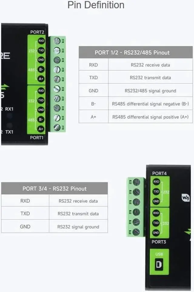 Alt view image 5 of 5 - Industrial Isolated USB to RS232/RS485 Converter Adapter, with Original FT4232HL Chip, Supports USB to 4-CH RS232 or USB to 2-CH RS232 + 2-CH RS485, Compatible Linux, Android, Windows 11/10/8.1/8/7