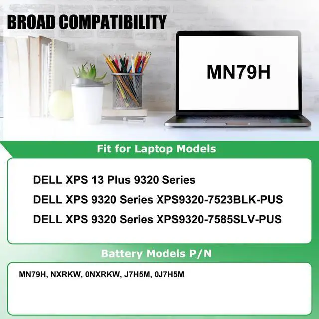 Alt view image 3 of 5 - RHKRKQN MN79H Laptop Battery Replacement for Dell XPS 13 Plus 9320 XPS9320-7523BLK-PUS XPS9320-7585SLV-PUS Series Notebook J7H5M 0J7H5M NXRKW 0NXRKW 11.55V 55Wh 4524mAh