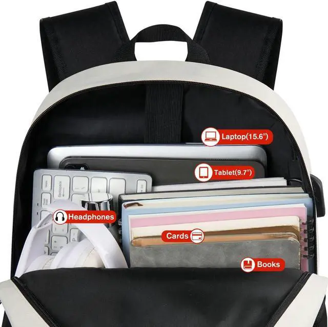 Alt view image 4 of 5 - YAMTION 17 Inch School Backpack Women,Classic Back Pack College Bookbag Teen Boys and Girls Black Beige