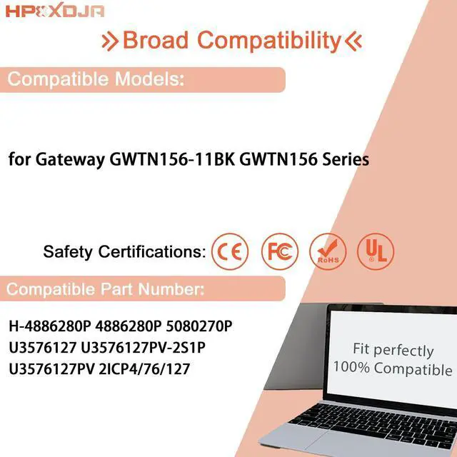 Alt view image 5 of 5 - HPXXDJA H-4886280P 4886280P Laptop Battery Replacement for Gateway GWTN156-11BK GWTN156 RTDPART Series U3576127 U3576127PV U3576127PV-2S1P 2ICP4/76/127