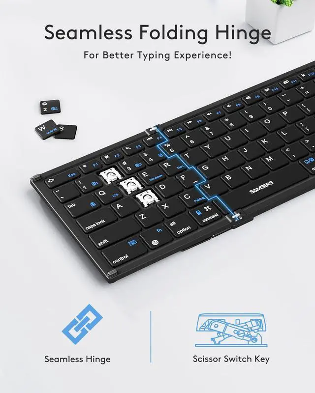 Alt view image 5 of 5 - Samsers Foldable Bluetooth Keyboard with Touchpad, Full-Size Wireless Folding Keyboards with Holder, Rechargeable Portable Travel for iOS Windows Android Mac OS, Support 3 Devices (BT5.1 x 3)