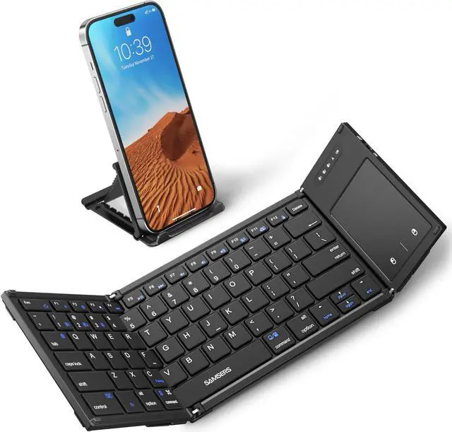 Main image of Samsers Foldable Bluetooth Keyboard with Touchpad, Full-Size Wireless Folding Keyboards with Holder, Rechargeable Portable Travel for iOS Windows Android Mac OS, Support 3 Devices (BT5.1 x 3)