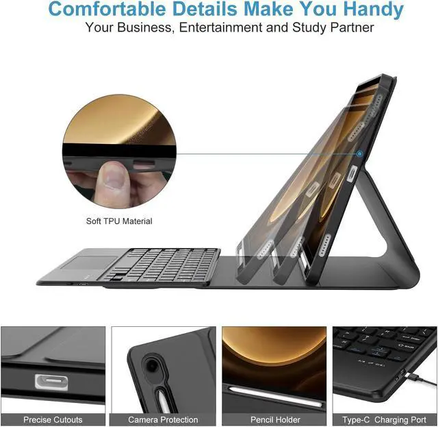 Alt view image 5 of 5 - Touchpad Keyboard Case for Samsung Galaxy Tab S9 FE 5G 10.9 Inch/Tab S9 11 Inch 2023 - Multi-Touch Trackpad, Detachable Wireless Bluetooth Touch Keyboard Smart Cover with S Pen Holder (Black)
