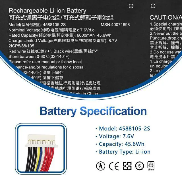 Alt view image 2 of 5 - 4588105-2S 4588106-2S Laptop Battery for Dynabook Satellite Pro C50D-B-10D C50D-B-10E C50D-B-11A C50D-B-100 C50-E-105 C50-H-103 C50D-B-113 C50D-B-115 MEDION Akoya E15403 Series 40071698 40072215 7.6V