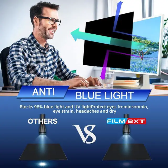Alt view image 5 of 5 - FILMEXT 32 inch Privacy Screen Filter for 16:9 Computer Monitor, 32 inch Monitor Privacy Screen Anti Blue Light Anti Glare Privacy Shield