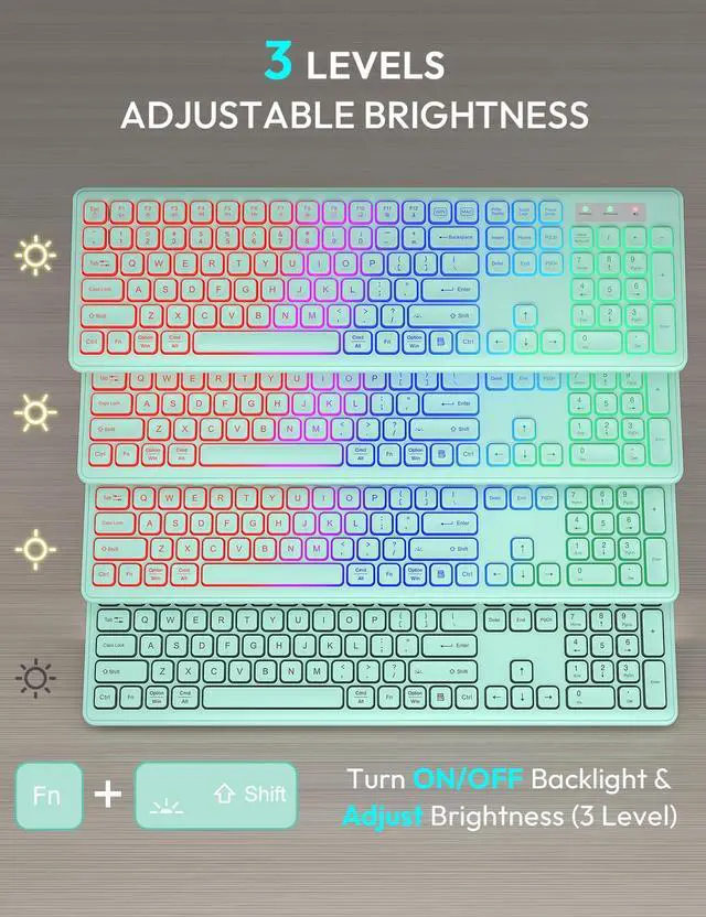 Alt view image 2 of 5 - Wireless Keyboard and Mouse Combo - RGB Backlit, Rechargeable & Light Up Letters, Full-Size, Ergonomic Tilt Angle, Sleep Mode, 2.4GHz Quiet Keyboard Mouse for Mac, Windows, Laptop, PC, Mint Green