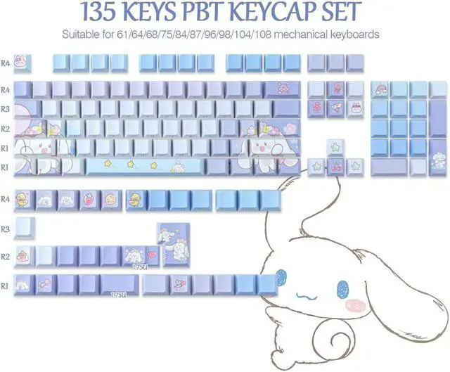 Alt view image 2 of 5 - Hyekit PBT Side Printed Double Shot Shine Through Custom Keycaps - Lopunny Cherry Profile 131 Keys, Anime Style Cute Keyboard Set for Mechanical Keyboards
