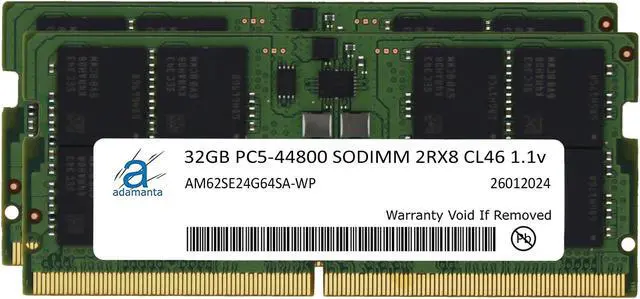 Main image of Adamanta 64GB (2x32GB) DDR5 5600MHz PC5-44800 (or 4800MHz PC5-38400) SODIMM 2Rx8 CL46 1.1v Laptop Notebook Memory Module Upgrade RAM
