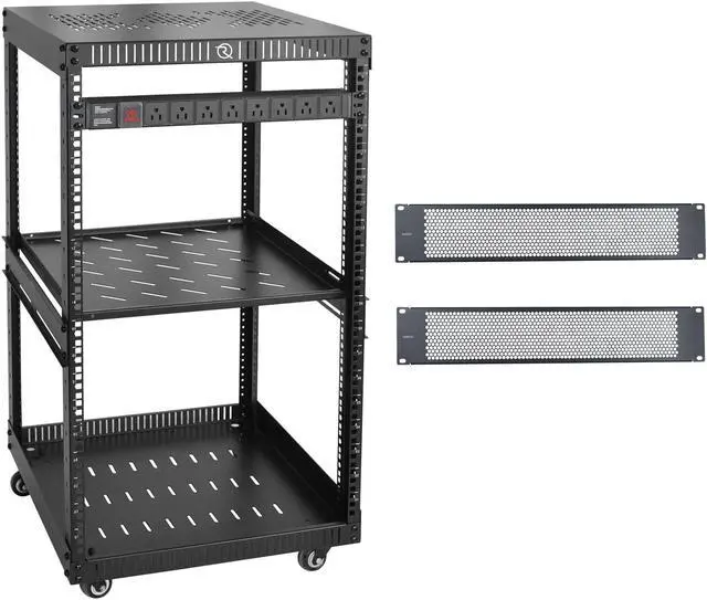Main image of RIVECO18U Network Rack with Reinforced Top & Bottom Vented Plates Including 1PCS Rack Shelf & Rail Mount PDU+2U Vented Blank Panels