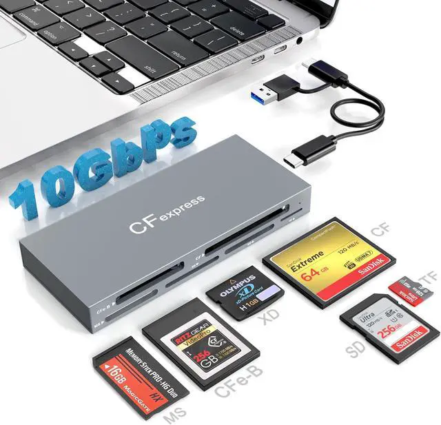 Main image of CFexpress Type B Multi Card Reader, 6-in-1 USB3.2 Gen2 10Gbps CF Express Reader for CFexpress Type B/SD/TF/CF/XD/MS Memory Card, Aluminum CFexpress Card Adapter Read 6 Cards Simultaneously