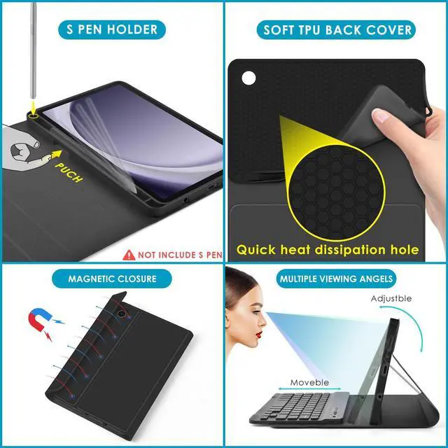 Alt view image 4 of 5 - DETUOSI Backlit Keyboard Case for Samsung Galaxy Tab A9 8.7" SM-X110 WiFi 2023 Android Tablet with S Pen Holder | Soft TPU Shockproof Back Cover | Magnetic Closure Case | Detachable Wireless Keyboard