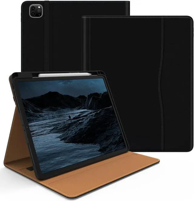 Main image of Jarviwiin Case for iPad Pro 12.9 6th/5th/4th/3rd Generation 2022/2021/2020/2018, PU Leather 12.9" Cover with Pencil Holder/Multi-Angle Stand/Pocket, Folio Auto Wake/Sleep, Black