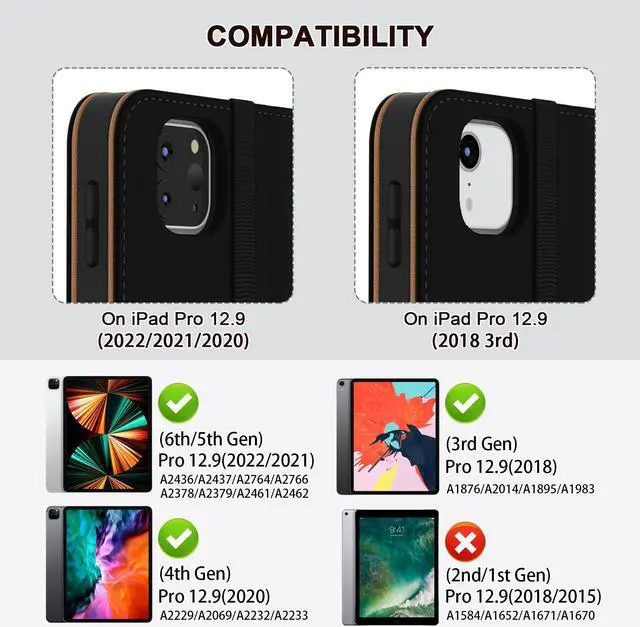 Alt view image 2 of 5 - Jarviwiin Case for iPad Pro 12.9 6th/5th/4th/3rd Generation 2022/2021/2020/2018, PU Leather 12.9" Cover with Pencil Holder/Multi-Angle Stand/Pocket, Folio Auto Wake/Sleep, Black