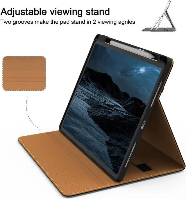 Alt view image 3 of 5 - Jarviwiin Case for iPad Pro 12.9 6th/5th/4th/3rd Generation 2022/2021/2020/2018, PU Leather 12.9" Cover with Pencil Holder/Multi-Angle Stand/Pocket, Folio Auto Wake/Sleep, Black