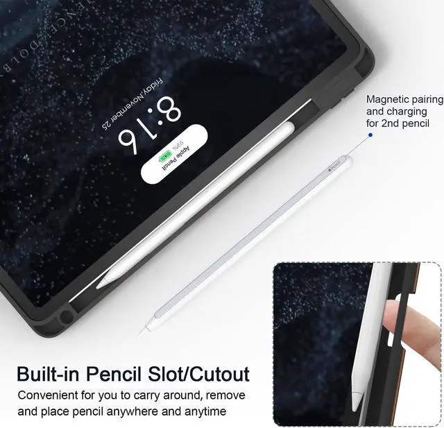 Alt view image 4 of 5 - Jarviwiin Case for iPad Pro 12.9 6th/5th/4th/3rd Generation 2022/2021/2020/2018, PU Leather 12.9" Cover with Pencil Holder/Multi-Angle Stand/Pocket, Folio Auto Wake/Sleep, Black