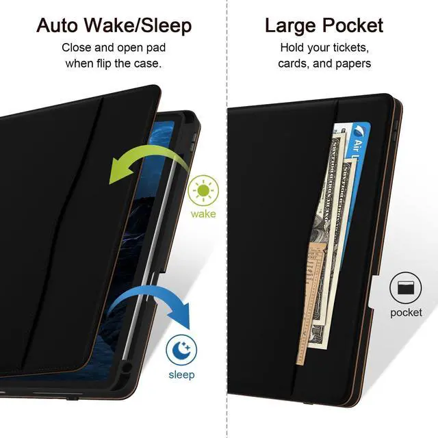 Alt view image 5 of 5 - Jarviwiin Case for iPad Pro 12.9 6th/5th/4th/3rd Generation 2022/2021/2020/2018, PU Leather 12.9" Cover with Pencil Holder/Multi-Angle Stand/Pocket, Folio Auto Wake/Sleep, Black