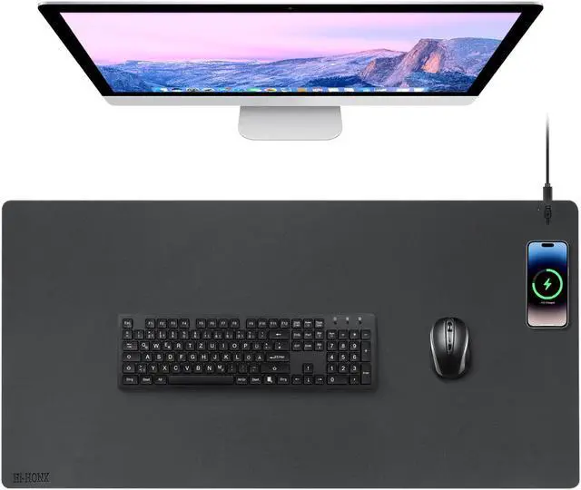 Main image of Office Wireless Charging Mouse Pad, Leather Desk Mat with Wireless Charger Pad, 15 Watt Anti-Slip Gaming Wireless Charging Desk Mat with Wireless Charging Desk Pad for Desktop 36" Lx17 W, Black