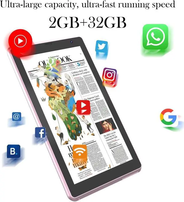 Alt view image 4 of 5 - WUIUHOU 2024 Tablet, Android 12, 7 Inch IPS Touch Screen, Quad-Core, 4GB+32GB (1TB Expansion), WiFi, BT, Screen Protector, Lightweight, Pink