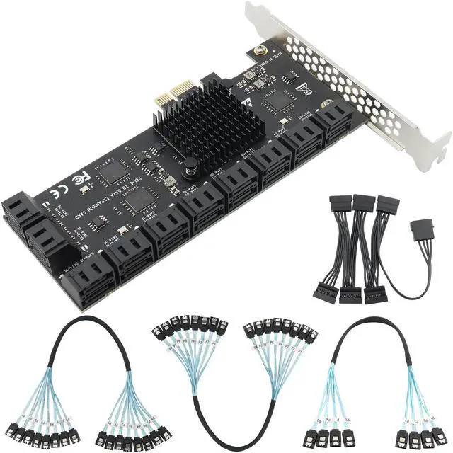 Main image of PCIE x1 SATA Card 20 Ports, PCI Express SATA3.0 6Gbps Controller Expansion Card with 20 inches SATA Bundle Cables,Without Raid, Boot as System Disk Support HDD or SSD