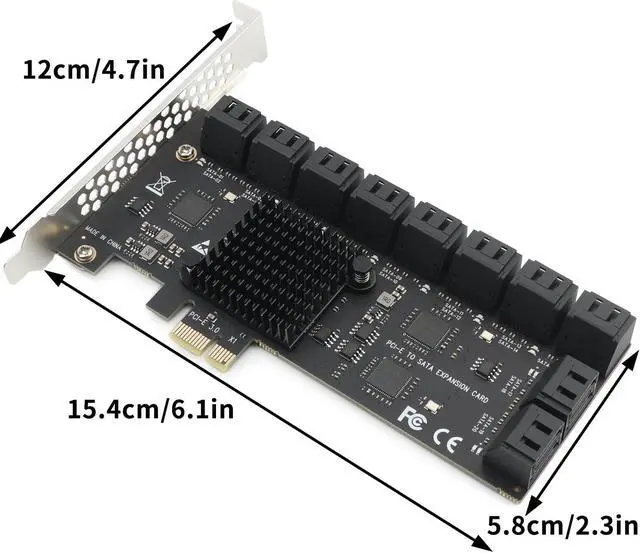 Alt view image 5 of 5 - PCIE x1 SATA Card 20 Ports, PCI Express SATA3.0 6Gbps Controller Expansion Card with 20 inches SATA Bundle Cables,Without Raid, Boot as System Disk Support HDD or SSD