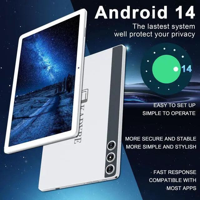 Alt view image 2 of 5 - 2025 Latest Android 14 Tablet, 10 inch Tablet with 128GB Storage 1TB Expandable 14GB RAM, Dual 4G Cellular Tablets with keyboard Support 5Ghz WiFi/Bluetooth 5.0, Octa-Core Processor, FHD IPS Screen