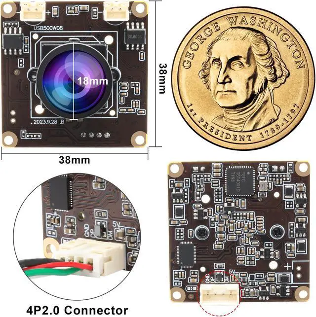 Alt view image 2 of 5 - ELP 5mp USB Camera Module with Dual Microphone for Computer Mini Lightburn Camera for Laser Engraver UVC USB2.0 PC Camera 1944P USB Security Camera for Raspberry Pi (120° Low Distortion Lens), grown