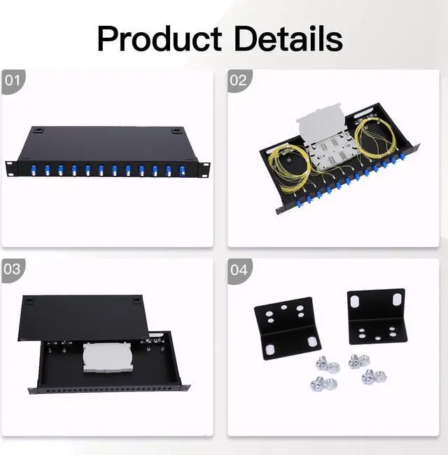 Alt view image 3 of 5 - 12 Duplex 24-Port LC-OS1 Fiber Rack Mount Enclosure Box with Splice Trays, SingleMode LC-UPC Kit (Includes 1M 24-Strand Fiber Optic Pigtail + 24 Core LGX Loaded Patch Panel) - Fits 19" Racks Cabinet