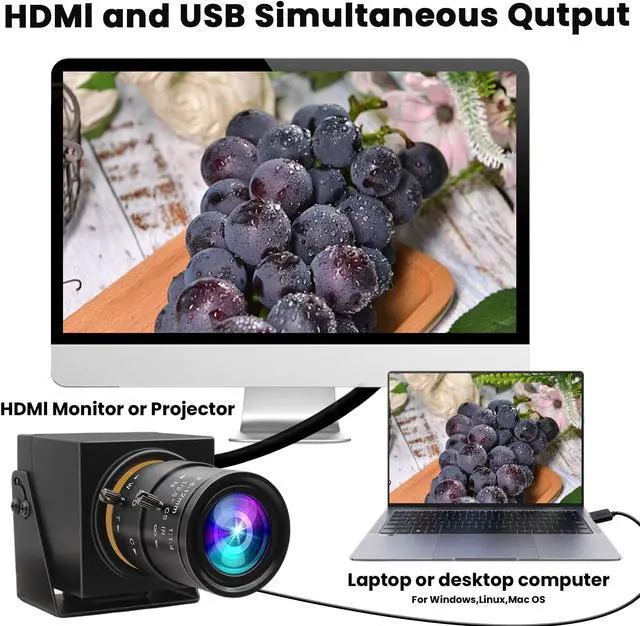 Alt view image 2 of 5 - ELP 4K USB3.0 HDMI USB Camera Manual Zoom Webcam 4K 60fps PC Camera Mini Close-up Camera for Computer H.264 Telescope USB Security Camera 8mp Industrial CCTV Camera (2.8-12mm 4X Zoom Lens), Black