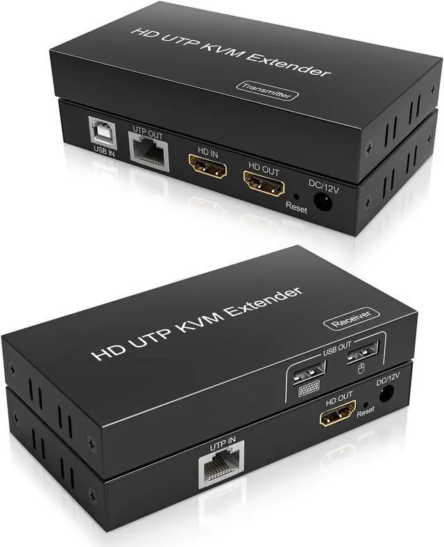 Main image of HDMI USB KVM Extender TCP/IP Over Cat5e/6/6a/7 up to 200ft/60M, 1080p@60Hz, 2 USB2.0 Ports, Keyboard and Mouse USB Over Network, Zero Latency, Plug and Play, Supports All Operating System
