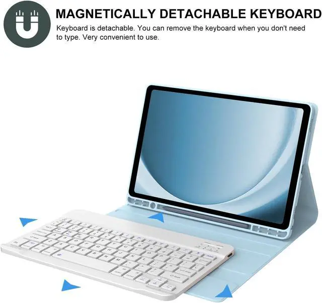 Alt view image 4 of 5 - BORIYUAN Keyboard Case for Samsung Galaxy Tab A9 Plus 5G 11 Inch 2023(SM-X210/X216/X218) - Detachable Wireless Bluetooth Keyboard Folio Smart Cover with S Pen Holder for Galaxy Tab A9+ 11" (Sky Blue)