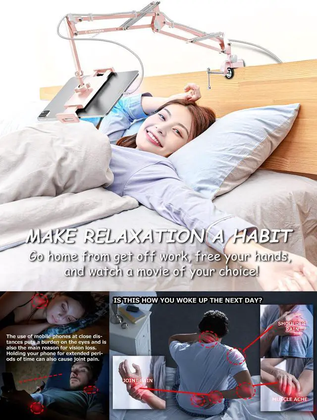 Alt view image 2 of 5 - CACENCAN Foldable Tablet Stand, Tablet Mount Adjustable for Bed,Universal Flexible Tablet Holder with 360 Degree Rotation for iPad/iPhoneX/iPad Pro/N-Switch,or Other 4.5~13.5 Inches Devices (Pink)