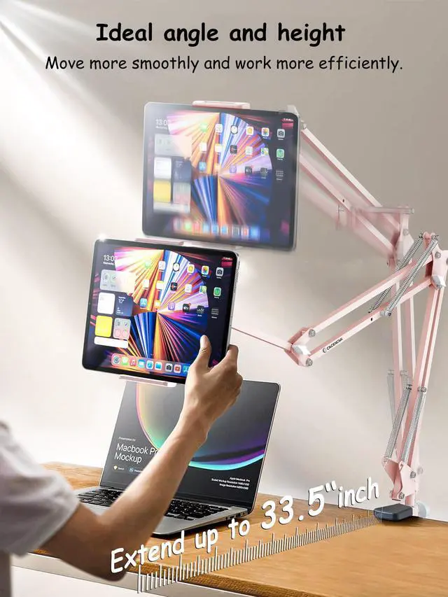 Alt view image 5 of 5 - CACENCAN Foldable Tablet Stand, Tablet Mount Adjustable for Bed,Universal Flexible Tablet Holder with 360 Degree Rotation for iPad/iPhoneX/iPad Pro/N-Switch,or Other 4.5~13.5 Inches Devices (Pink)