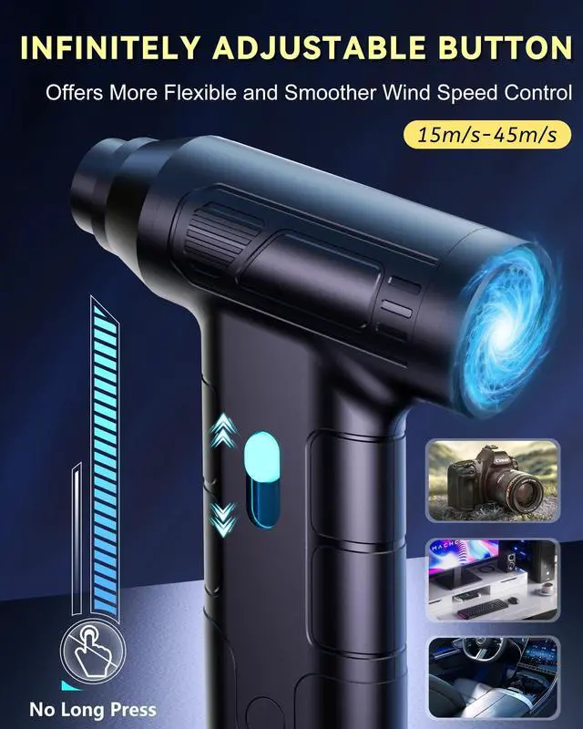 Alt view image 5 of 5 - Electric Air Duster - 150000RPM 2-in-1 Compressed Air for PC Keyboard Cleaner, Stepless Speed Blower for Car and Home, Rechargeable Replaces Canned Air