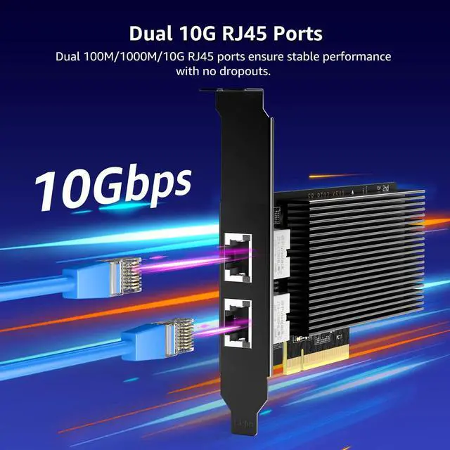 Alt view image 2 of 5 - 10G PCI-E Network Card with 10Gbps Dual RJ45 Ports, Intel X540-T2 Conrtoller, VIMIN 10Gb Ethernet Adapter Card Compatible with PCI Express X8, X16, Support Windows/Windows Server/Linux/VMware