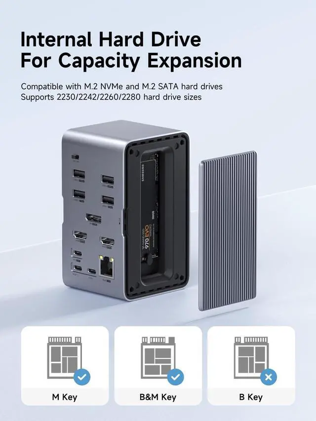 Alt view image 3 of 5 - Hagibis USB C Docking Station Triple Monitor, LED Strip Light USB-C Hub Type-C Adapter with 8K DP&HDMI, M.2 SSD Enclosure, 100W PD, 10Gbps USB 3.1, 2.5G RJ45 for MacBook Air Pro, Laptop (U100 Ultra+)