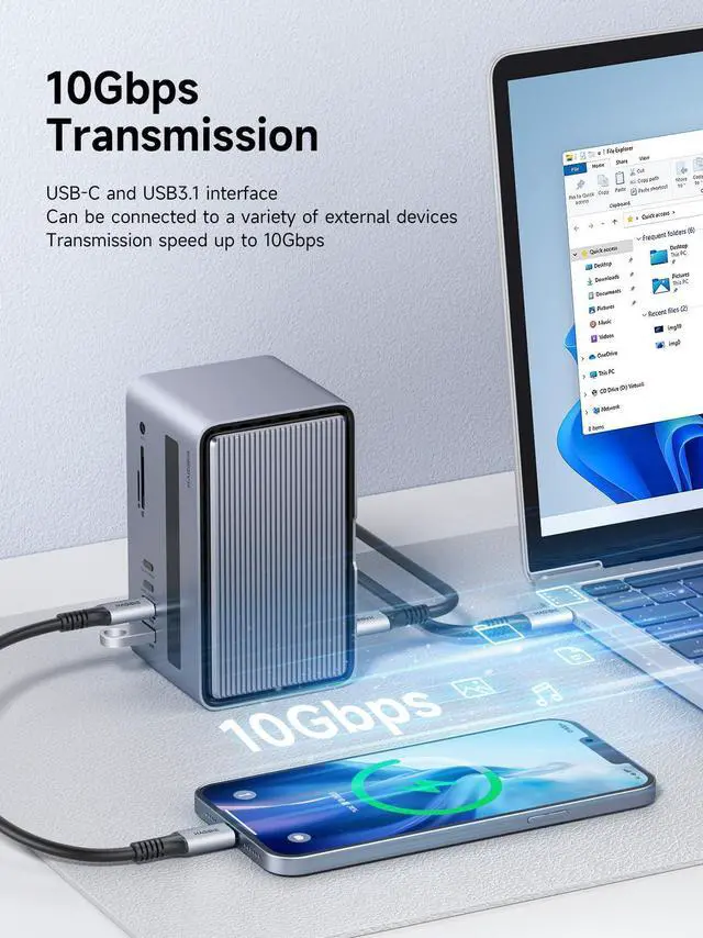 Alt view image 4 of 5 - Hagibis USB C Docking Station Triple Monitor, LED Strip Light USB-C Hub Type-C Adapter with 8K DP&HDMI, M.2 SSD Enclosure, 100W PD, 10Gbps USB 3.1, 2.5G RJ45 for MacBook Air Pro, Laptop (U100 Ultra+)