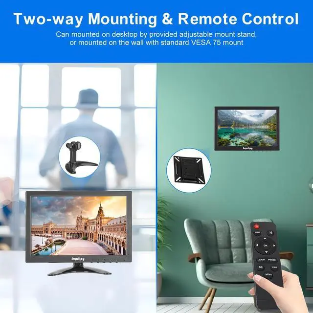 Alt view image 4 of 5 - Suprlipy 10 inch FHD Small IPS Monitor LCD Display Screen 1920x1200 60Hz 16:10 with BNC VGA AV Input Built-in Lounspeakers for CCTV Security Camera DVR PC STB Game Console