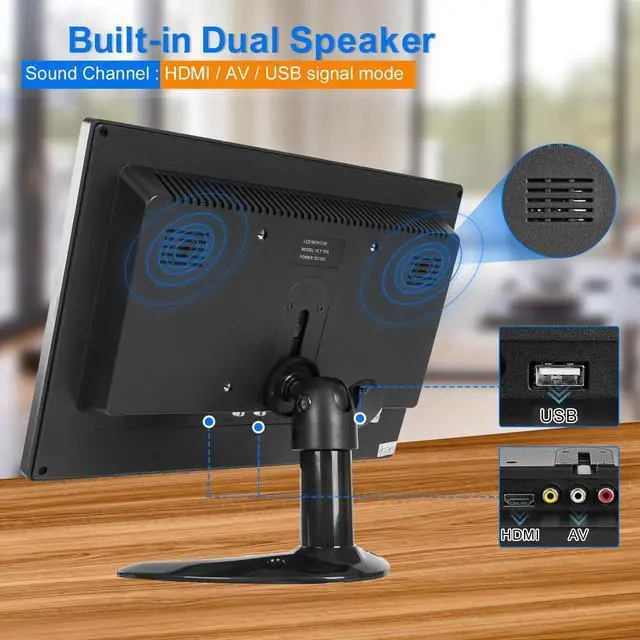 Alt view image 5 of 5 - Suprlipy 10 inch FHD Small IPS Monitor LCD Display Screen 1920x1200 60Hz 16:10 with BNC VGA AV Input Built-in Lounspeakers for CCTV Security Camera DVR PC STB Game Console