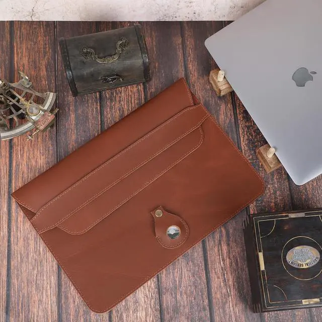 Alt view image 2 of 5 - CestAntiQ, Leather Laptop Sleeve Compatible with MacBook Pro 13-13.3 Inch Notebook M3 M2 M1 Chip Pro Max 24-21 / MacBook Air 14, Laptop Bag Case with Pen Holder (Tan)