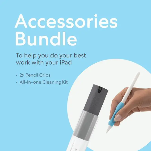 Alt view image 2 of 5 - Paperlike's Pencil Grips & Cleaning Kit for Apple Pencil and iPad - 2X Grips for Ergonomic Precision and 1x refillable Microfiber Spray Bottle & Cleaning Solution + 5 Refill Tablets
