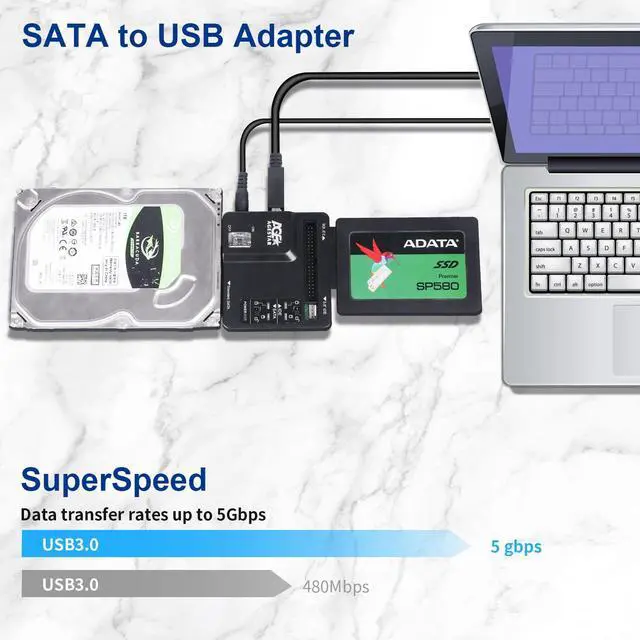 Alt view image 5 of 5 - A-Goldnest USB 3.0 to IDE and SATA Converter External Hard Drive Adapter Kit for Universal 2.5/3.5 HDD/SSD Hard Drive Disk, Included 12V/2A Power Adapter