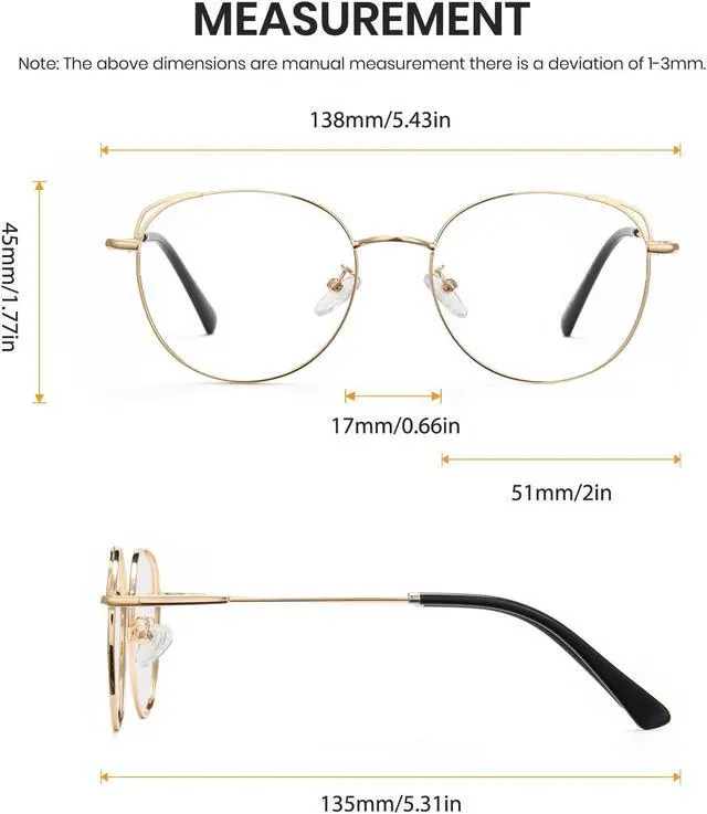 Alt view image 4 of 5 - Cyxus Round Blue Light Blocking Glasses Metal Frame UV Filtering Computer Glasses Clear Lens For Men Women 8168 Gold